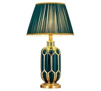 Porcelain Table Lamps - Large Oriental Ceramic Table Lamp With Green Shade - Chinese Mandarin Style Bedroom Bedside Lamp Chinoiserie Lamp For Reading Office Night Lamp