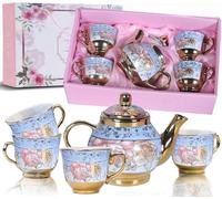 Porcelain Tea Cup Set, 5Pcs Vintage Teapot Set and Coffee Cups, European Ceramic Tea Coffee Service Set, Elegant Gift for Kisd Gift, Women, Party, Afternoon Tea, (90ML Cups, 240ml Teapot), Blue