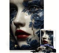 Porcelain Tears Kintsugi Woman in Blue And Gold 1000 Pieces Jigsaw Puzzles for Adults Memory Boost Home Pastime Image Assembly Wall Art Decor (38x26cm)