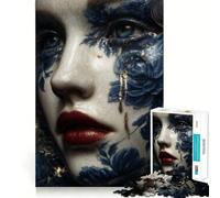 Porcelain Tears Kintsugi Woman in Blue And Gold 1000 Pieces Jigsaw Puzzles for Adults Memory Boost Home Pastime Image Assembly Wall Art Decor (38x26cm)