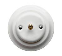 Porcelain Toggle Light Switch - 1-Gang, 2-Way Flush Mounted Ceramic Wall Switch, Retro Loft Vintage Cottage Style, CE Certified, White with Bronze Toggle