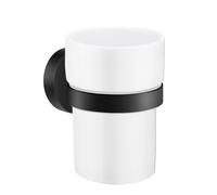 Porcelain Tumbler with Black Brass Bathroom Wall Mount Holder Smedbo UK Silver One Size