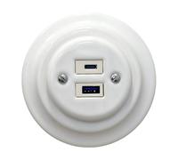 Porcelain USB C Charging Socket | Flush Mounted Vintage Retro Style | CE Certified (White)
