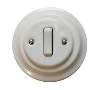 Porcelain White Rocker Light Switch - 1-Gang, 2-Way Flush Mounted Ceramic Wall Switch, Vintage Slim Design, CE Certified, Retro Cottage Style