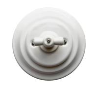 Porcelain White Rotary Light Switch - Colonial Style, Flush Mounted Double One-Way Ceramic Wall Switch, CE Certified, Retro Vintage Cottage Look