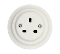 Porcelain White Single Power Socket UK 3-Prong - Surface Mounted Ceramic Wall Outlet, Retro Loft Style, Vintage Cottage Design