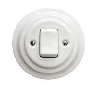 Porcelain White Wide Fat Key Light Switch - Intermediate (Crossing) Flush Mounted Wall Switch, Vintage Cottage or Loft Style, CE Certified (White)