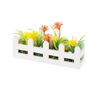 Porceosy 1:12 Scale Miniature Wooden Picket Fence Flower Bed Planter, Realistic Mini Green Plants Decor for Dollhouse Fairy Garden Micro Landscape DIY Craft Orange Yellow