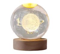 Porceosy 3D Crystal Ball Night Light with Wooden Base, LED Table Lamp with Engraved Planet/Whale Design, USB Powered Decorative Orb for Bedroom Living Room Office Gift 7cm Star