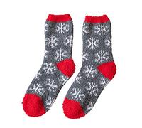Porceosy Christmas Socks 1 Pair Christmas Socks Fuzzy Cartoon Snowflake Reindeer Santa Snowman Tree Striped Fluffy Stretchy Keep Warm Coral Fleece Xmas Casual Socks