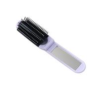 Porceosy Compact Travel Hairbrush Foldable Women Portable Folding Hair Brush with Mirror Soft Bristles Scalp Massage Anti-static Travel-friendly Detangling White