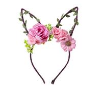 Porceosy Easter Floral Bunny Ear Headband, Flower Rabbit Ears Hairband, Spring Flower Crown Headpiece for Women Girls, Ideal for Easter, Hen Party and Fancy Dress G