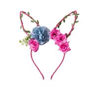 Porceosy Easter Floral Bunny Ear Headband, Flower Rabbit Ears Hairband, Spring Flower Crown Headpiece for Women Girls, Ideal for Easter, Hen Party and Fancy Dress F