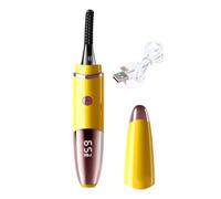 Porceosy Heated Eyelash Curler LED Display 4 Temperature Modes USB Rechargeable Quick Heating Portable Travel Women Eye Lashes Clip Curling Tools Long Lasting Makeup Yellow
