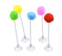 Porceosy Interactive Springy Plush Ball Cat Toy - Suction Cup Mount Teaser, 2Pcs Fluffy Pom Pom Kitten Toy for Indoor Cat Jumping and Play Random A