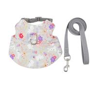 Porceosy Pet Traction Leash Adjustable Guinea Pig Harness Cartoon Flower Pattern Vest Rope Rabbit Soft Breathable Chest Strap Small Pets Grey M