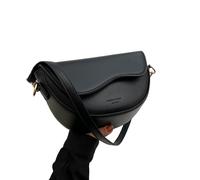 Porceosy Solid Color Shoulder Bag Waterproof Women Retro Faux Leather Firm Stitching Adjustable Strap Portable Commute Dating Travel Black