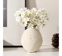 PORCER Ceramic Rustic Flower Vase, 6.22 Inch Cute Boho for Home Decor, Farmhouse Terracotta Vase for Living Room, Table, Shelf, Mantel Decoration, Farmhouse-Sesame Dot White