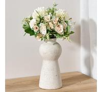 PORCER Ceramic Rustic Flower Vase, 7.87 Inch Cute Boho for Home Decor, Farmhouse Terracotta Vase for Living Room, Table, Shelf, Mantel Decoration, Farmhouse-Sesame Dot White