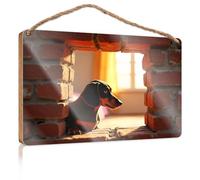 Porch Decorations A Dog Looks Out from A Hole in A Brick Wall Bathroom Decor Wall Art Funny Indie Room Decor(20X30CM)