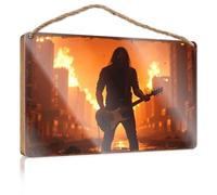 Porch Decorations A Guitarist Plays Amidst A Fiery Cityscape Bathroom Decor Wall Art Funny Indie Room Decor(23X35CM)