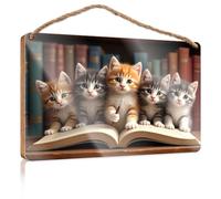 Porch Decorations Cute Kittens Reading A Book Bathroom Decor Wall Art Funny Indie Room Decor(23X35CM)