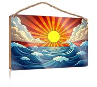 Porch Decorations Sunset Over The Ocean Waves Bathroom Decor Wall Art Funny Indie Room Decor(20X30CM)