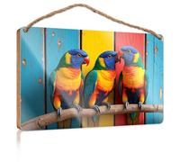 Porch Decorations Three Colorful Parrots Perched On A Branch Bathroom Decor Wall Art Funny Indie Room Decor(15X28CM)
