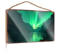 Porch Funny Signs A Solitary Figure Admiring The Aurora Borealis Over A Serene Lake Wooded Sign Signs For Kitchen Bar Signs For Home Decor(15X28CM)