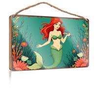 Porch Funny Signs Mermaid With Red Hair Holding A Fish In An Underwater Garden Wooded Sign Signs For Kitchen Bar Signs For Home Decor(15X28CM)