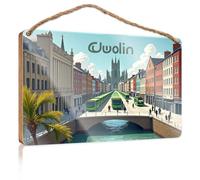 Porch Funny Signs Modern Cityscape With Green Buses And Historical Architecture Wooded Sign Signs For Kitchen Bar Signs For Home Decor(15X28CM)