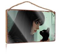 Porch Funny Signs Whispering Secrets: A Girl And Her Black Cat Wooded Sign Signs For Kitchen Bar Signs For Home Decor(23X35CM)