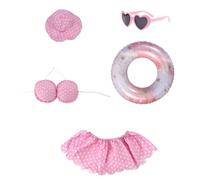 Porch Geese Costume Set with Raincoat | Rainbow Umbrella, Swimming Rings, Sun Hat for Outdoor Garden Yard Decoration