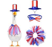Porch Goose Decoration Set Independence Day Costume, Red White Blue Top Hat and American Flag Collar 4th of July Bowtie for 23" Cement/Plastic Goose Outdoor Statue Patio Yard Lawn Art (Multicolor)