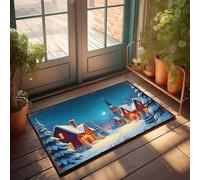 Porch Mats For Front Door Outside Snowy Winter Village With Warmly Lit Houses Under A Crescent Moon Doormat Outdoor Front Door Mat Fall Front Porch Decor(65X90CM)