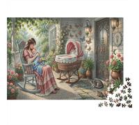 Porch Motherhood 1000 Piece Birthday Gift Jigsaw Puzzle Cozy Pastoral Concentration Training Mental Relaxation Framed Puzzle Art 70x50cm/1000pcs