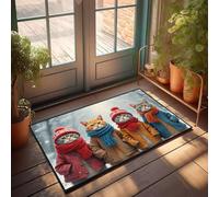 Porch Rugs Outdoor Four Cats Dressed In Winter Coats Doormat Bathroom Rug Sets Funny Outdoor Decor(40X60CM)