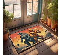 Porch Rugs Outdoor War Of The Giants: Lion Vs. Godzilla Doormat Retro Rug Farmhouse Kitchen Rug Set(50X80CM)