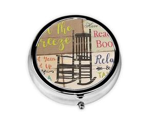 Porch Rules Print Stylish Round Pill Box - Mini Travel Companion for Your Medication