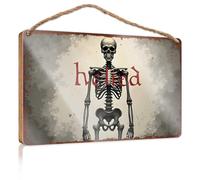 Porch Signs Outdoor Happy Halloween Spooky Skulls Wooded Sign Funny Bathroom Wall Art Door Signs Decorations(23X35CM)