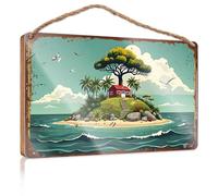 Porch Signs Outdoor Island Paradise: A Serene Coastal Retreat Wooded Sign Friends Signs For Home Decor Home Office Decor(15X28CM)