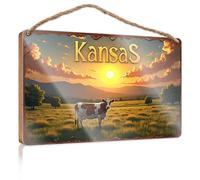Porch Signs Outdoor Kansas Sunset With Cow In Pasture Wooded Sign Funny Bathroom Wall Art Door Signs Decorations(20X30CM)
