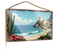 Porch Signs Outdoor Monaco: A Mediterranean Coastal Paradise With Castle And Sea Wooded Sign Funny Bathroom Wall Art Door Signs Decorations(15X28CM)