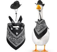 Porch White Goose Mexican Hat Scarf Set, Western Cowboy Porch Goose Costume, 23"/17" Lawn Cement Goose Statue Clothes, Holiday Pet Triangle Bandana Cowboy Hat Set, White Goose Ornament(Black)