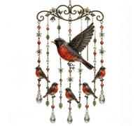Porch Window Bird Decor with Colorful Glass Inspired Design, Metal Look Frame, Patio Balcony Garden Home Ornament Balcony Window Ornament Crystal Accent Bird Artwork