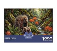 Porcupine Family Jigsaw Puzzles Puzzles for Adults Kids. 1000 Pieces Forest Stream Challenge Toy Home Decoration for Gifts 38x26cm/1000pcs