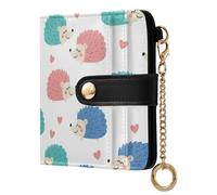 Porcupine Heart White Print Small Women Wallet PU Leather RFID Blocking Bifold Compact Card Holder with Coin Pocket Zipper Purse for Ladies Women Girls