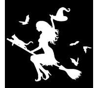 Porfeet Car Sticker, Witch On Flying Broom Car Auto Sticker Bumper Window Laptop Halloween DIY Decal White