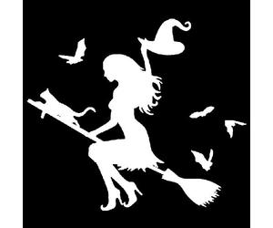 Porfeet Car Sticker, Witch On Flying Broom Car Auto Sticker Bumper Window Laptop Halloween DIY Decal White