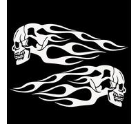 Porfeet Motorcycle Sticker, 2Pcs Universal Motorcycle Motorbike Gas Tank Skull Flame Decals Sticker Decor White